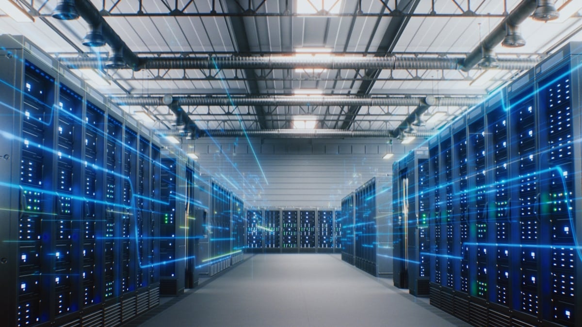 Modern data center with server racks